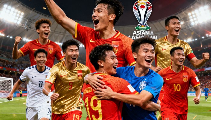 亚洲杯小组赛精彩进球合集封面，展示多支国家队球员庆祝进球的拼贴画面
